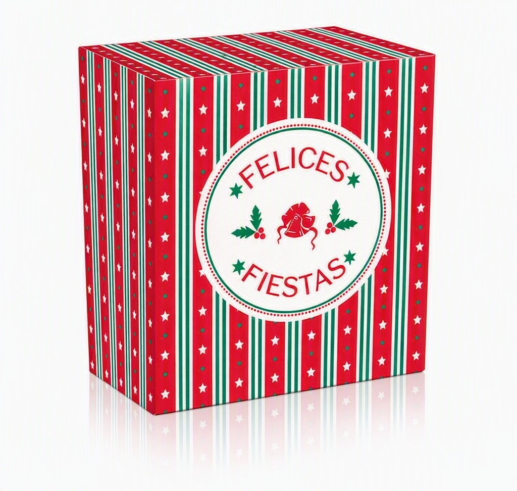 Caja navideña de valijín con diseño festivo y acabado premium